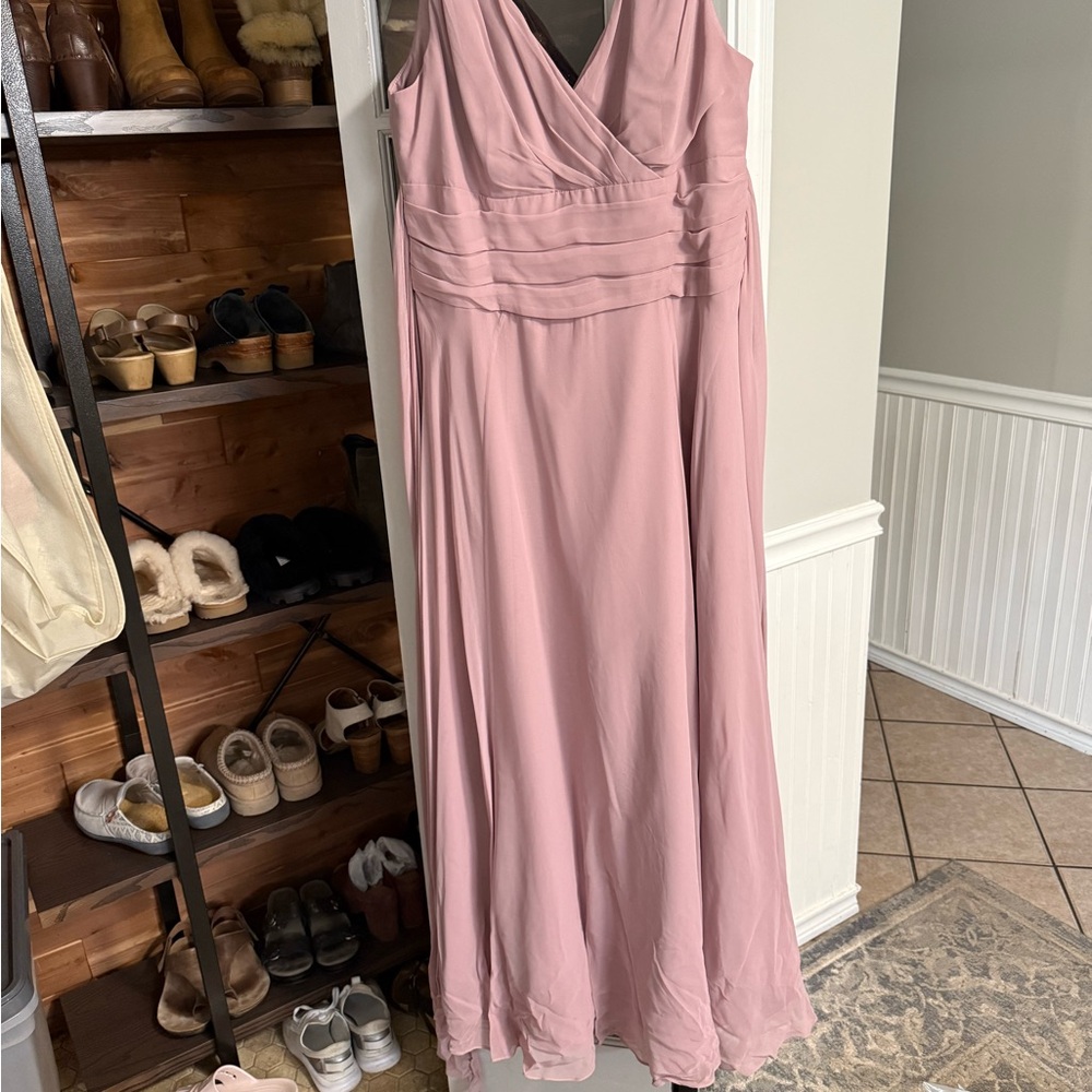 David's Bridal Pink Ruched Gown V-Neck Maxi